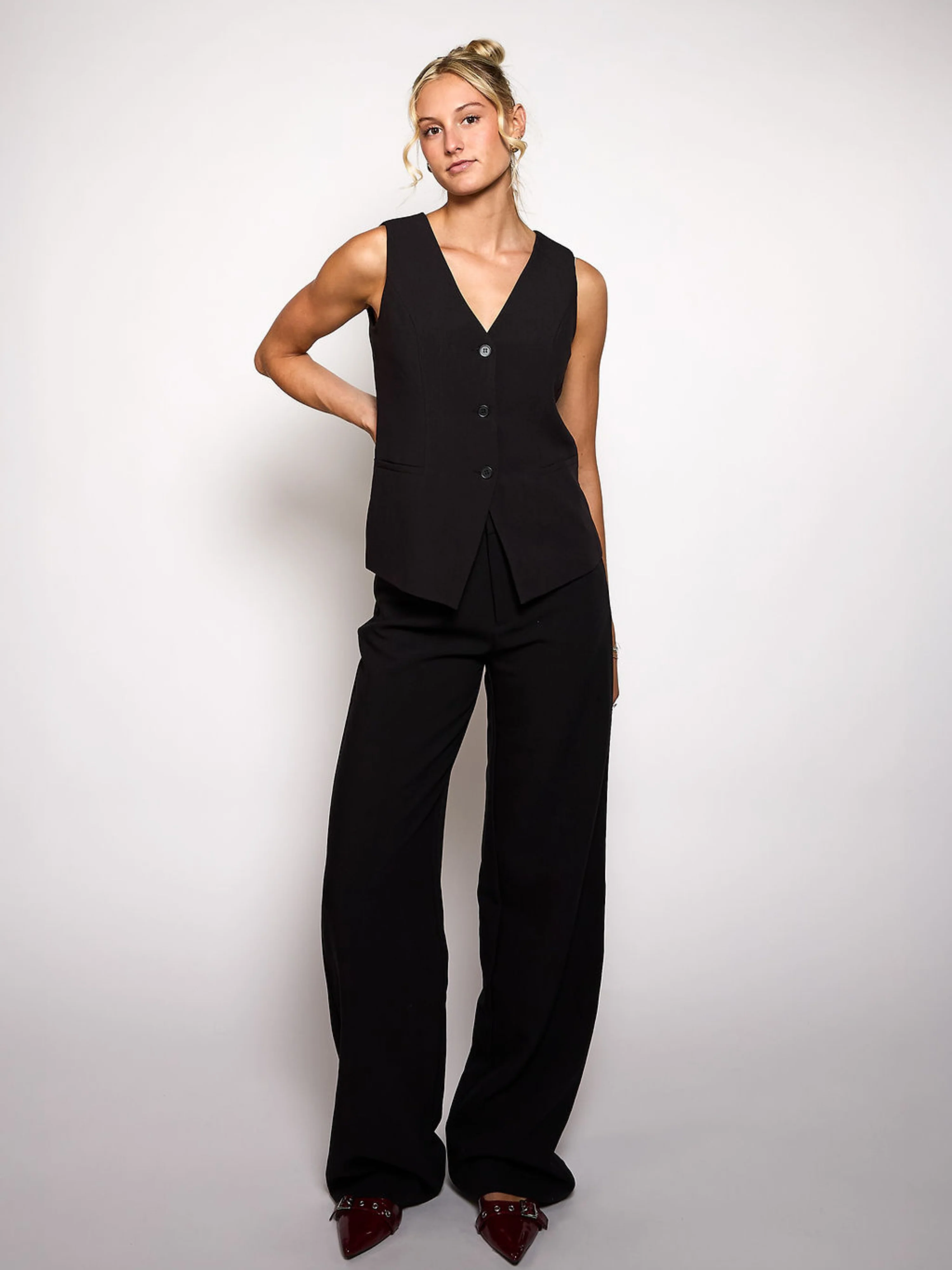 Nova | Wide leg pantalon met knoop | Zwart | Tall - Image 4
