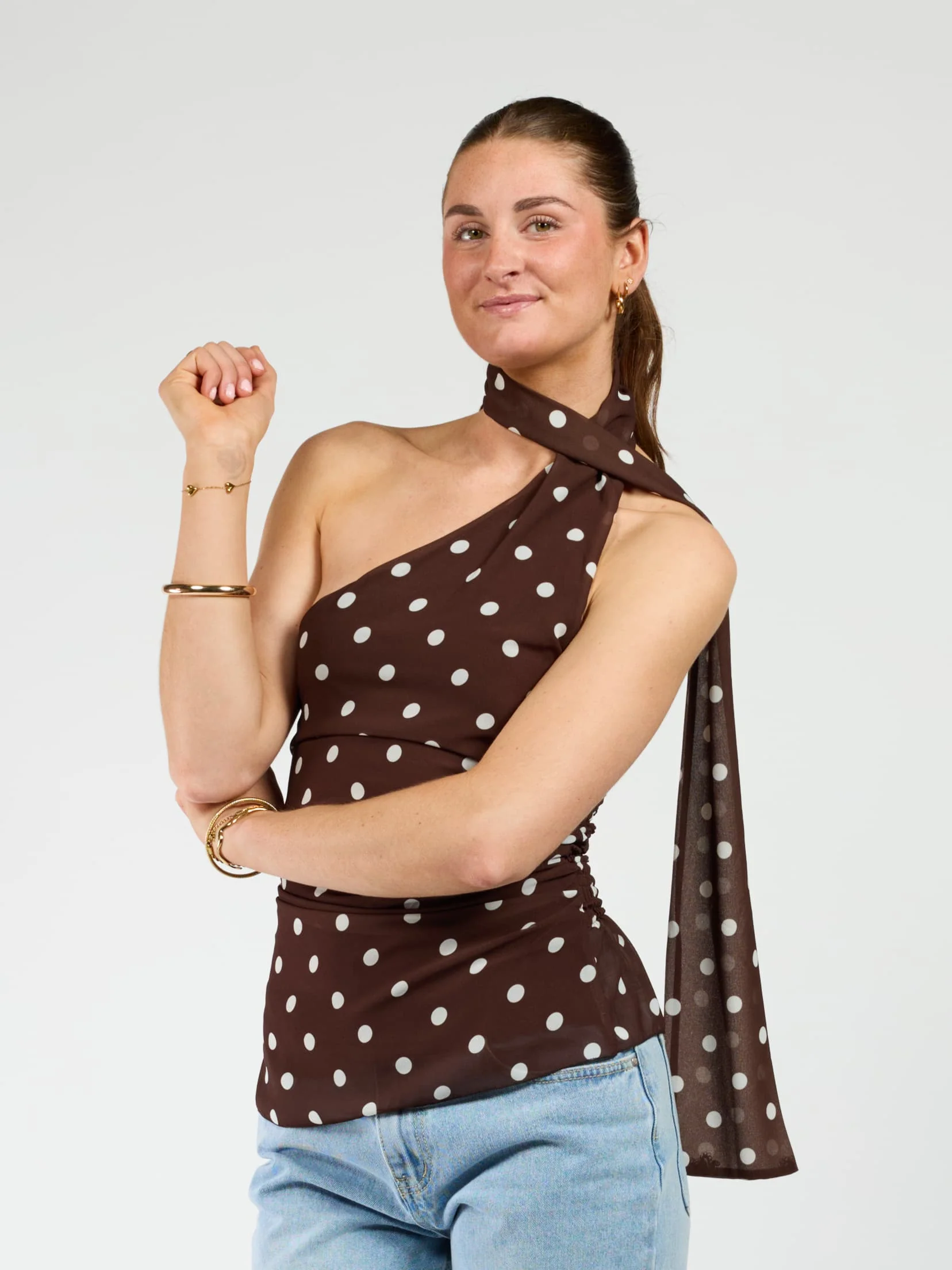Poppy Polkadot top | Bruin wit | Tall