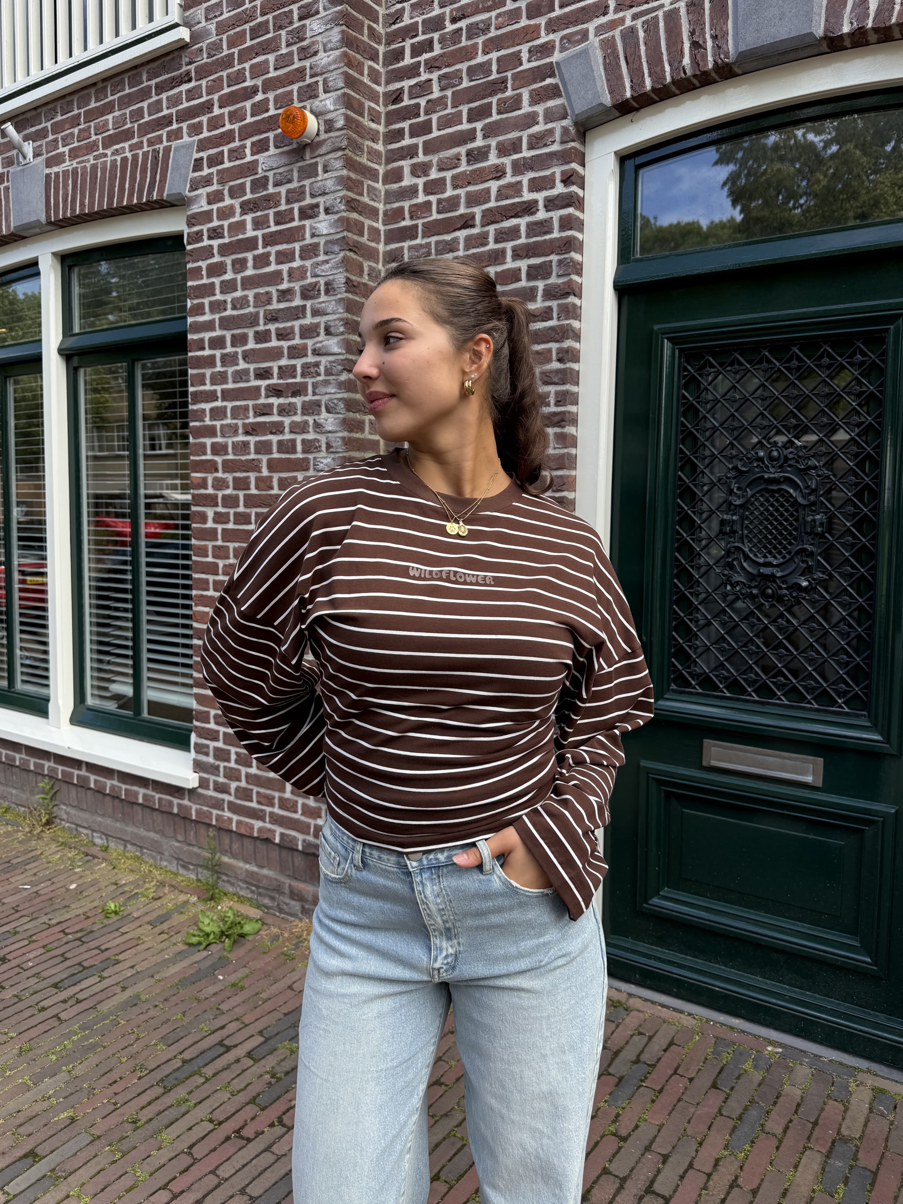 Sanna Tee | Donkerbruin gestreept | Tall - Image 2