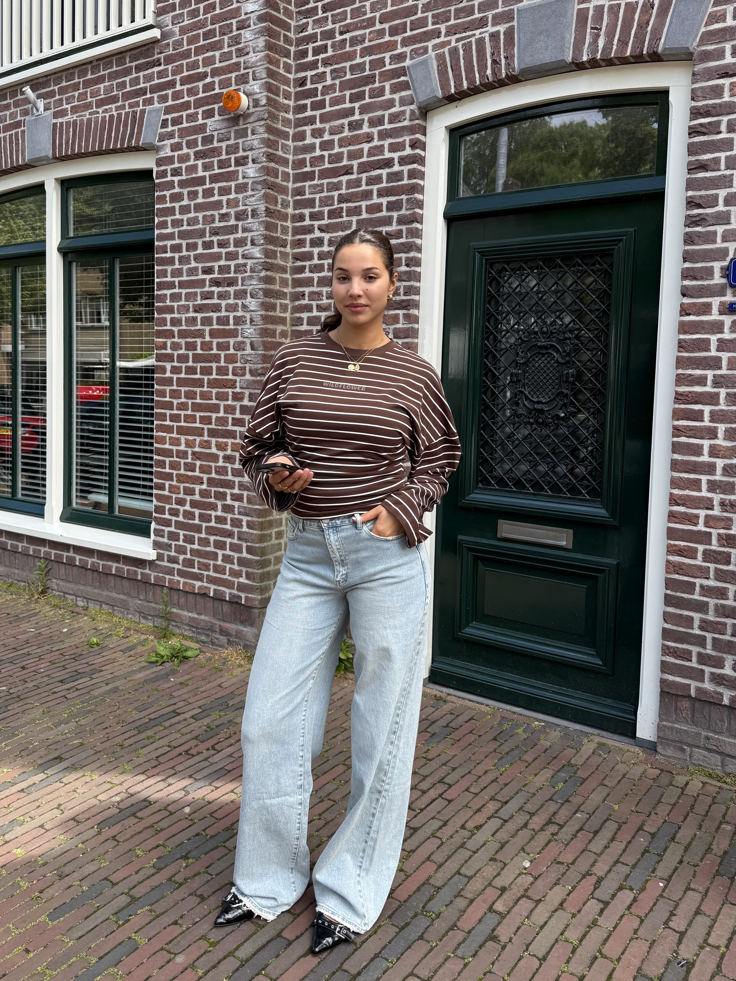 Sanna Tee | Donkerbruin gestreept | Tall - Image 4