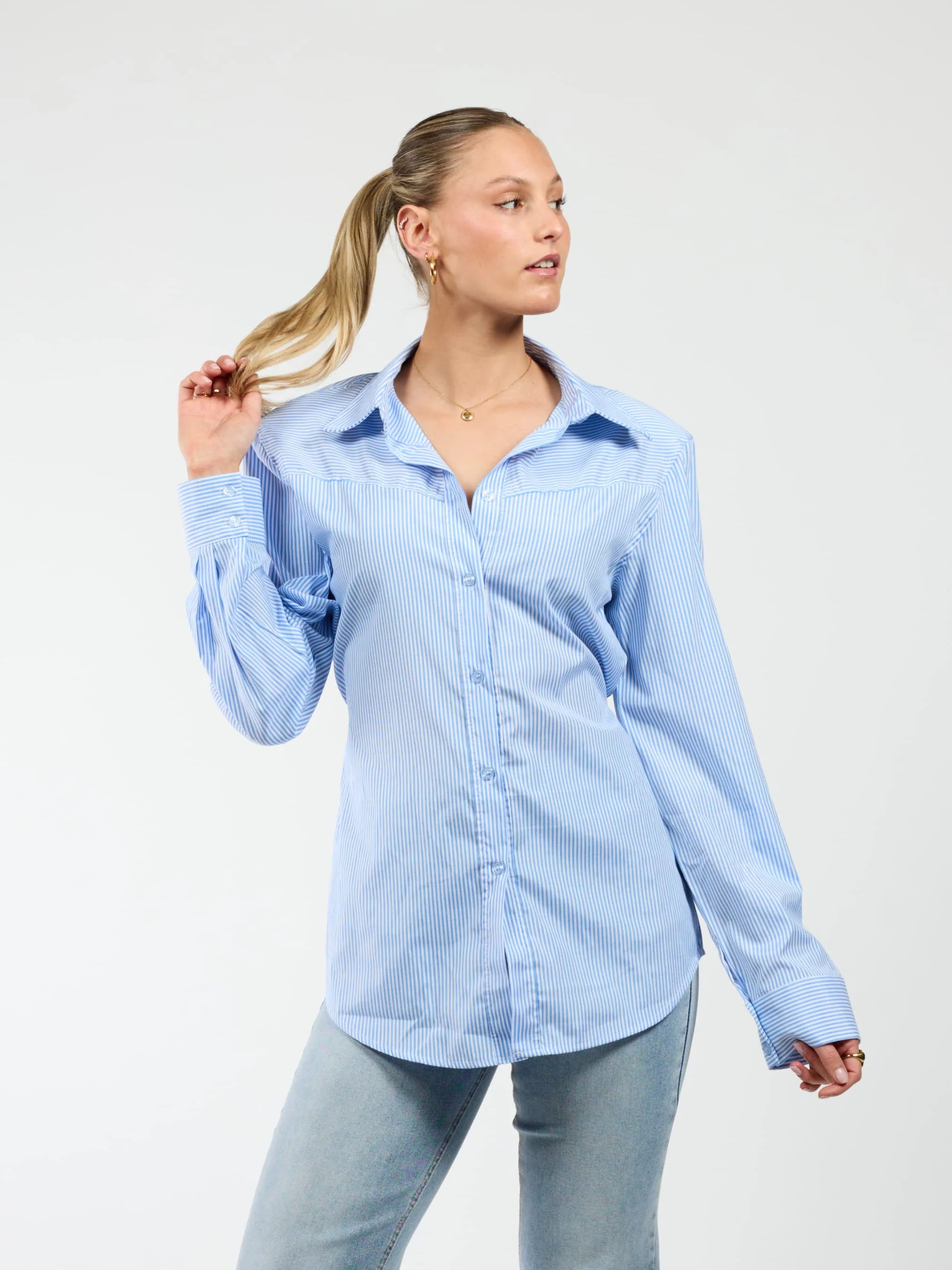 Sem getailleerde blouse | Blauw gestreept | Tall