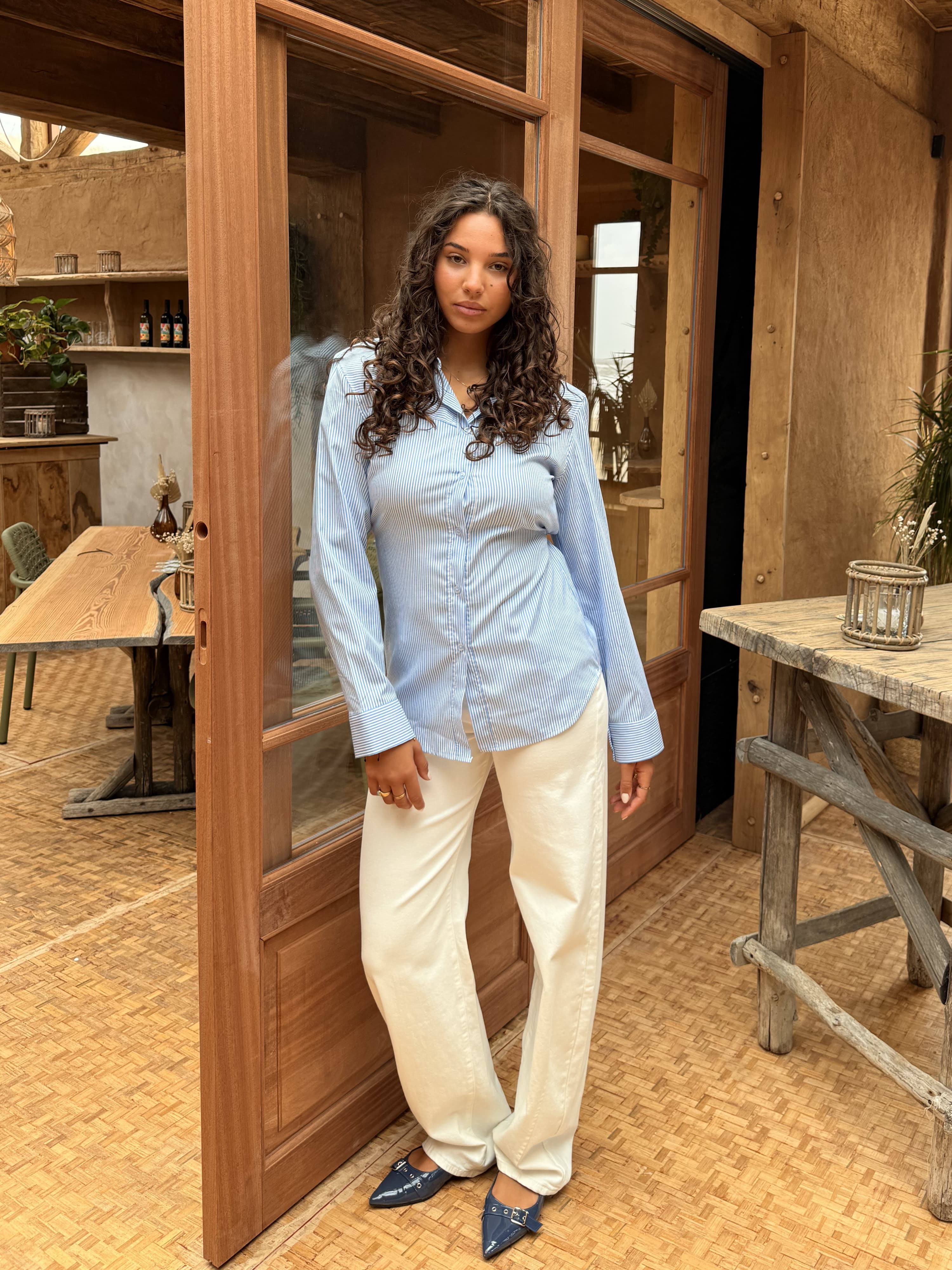 Sem getailleerde blouse | Blauw gestreept | Tall - Image 3
