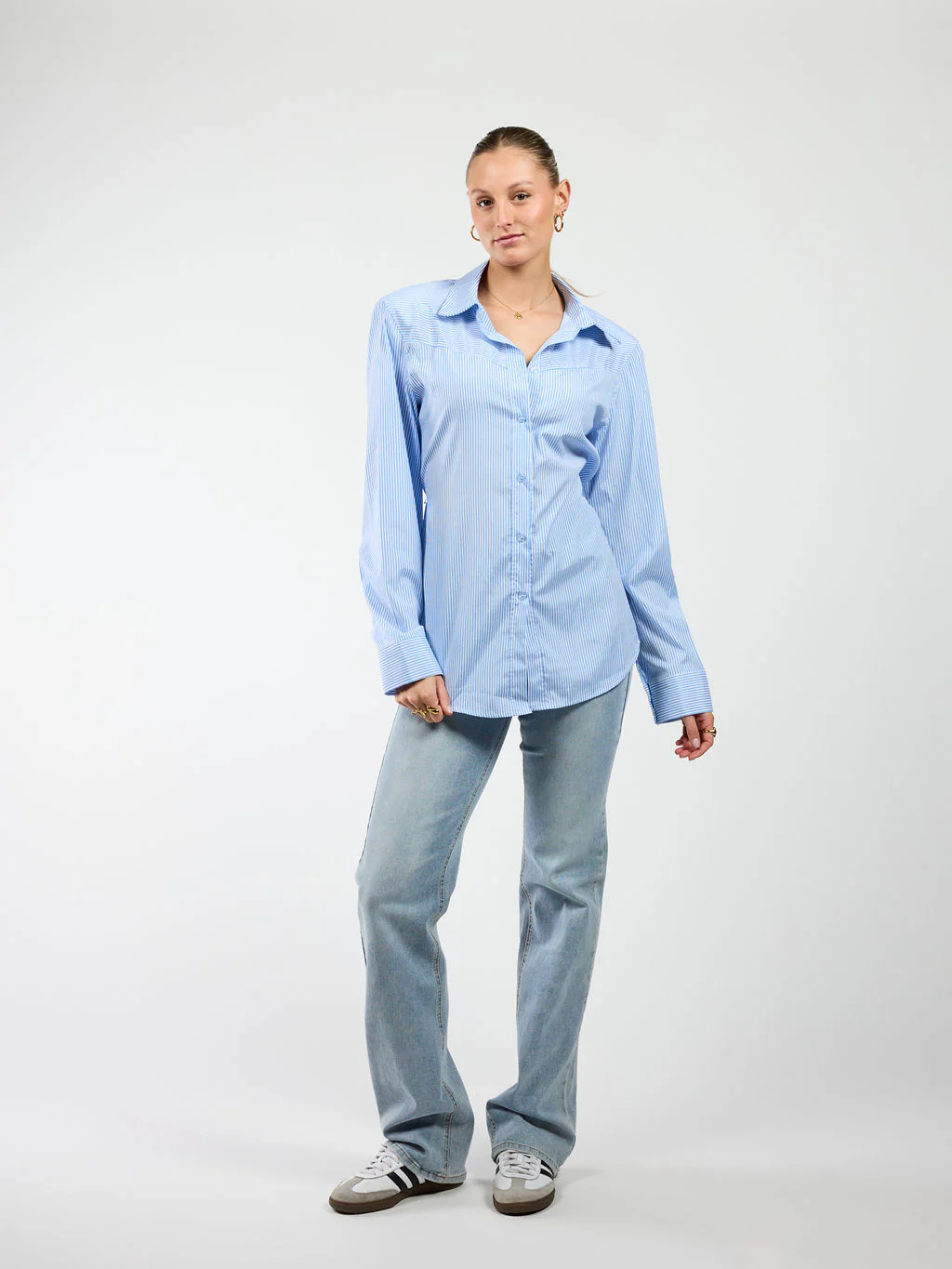 Sem getailleerde blouse | Blauw gestreept | Tall - Image 5