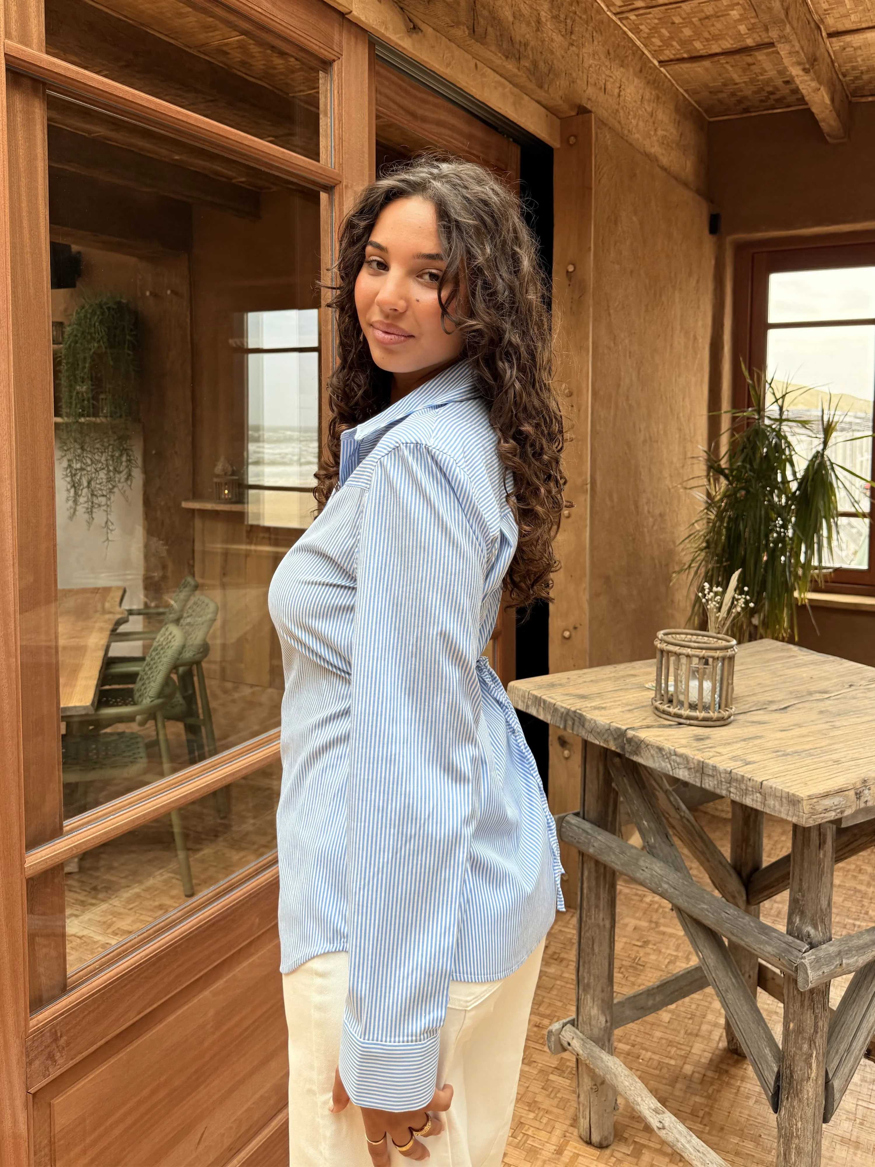 Sem getailleerde blouse | Blauw gestreept | Tall - Image 9
