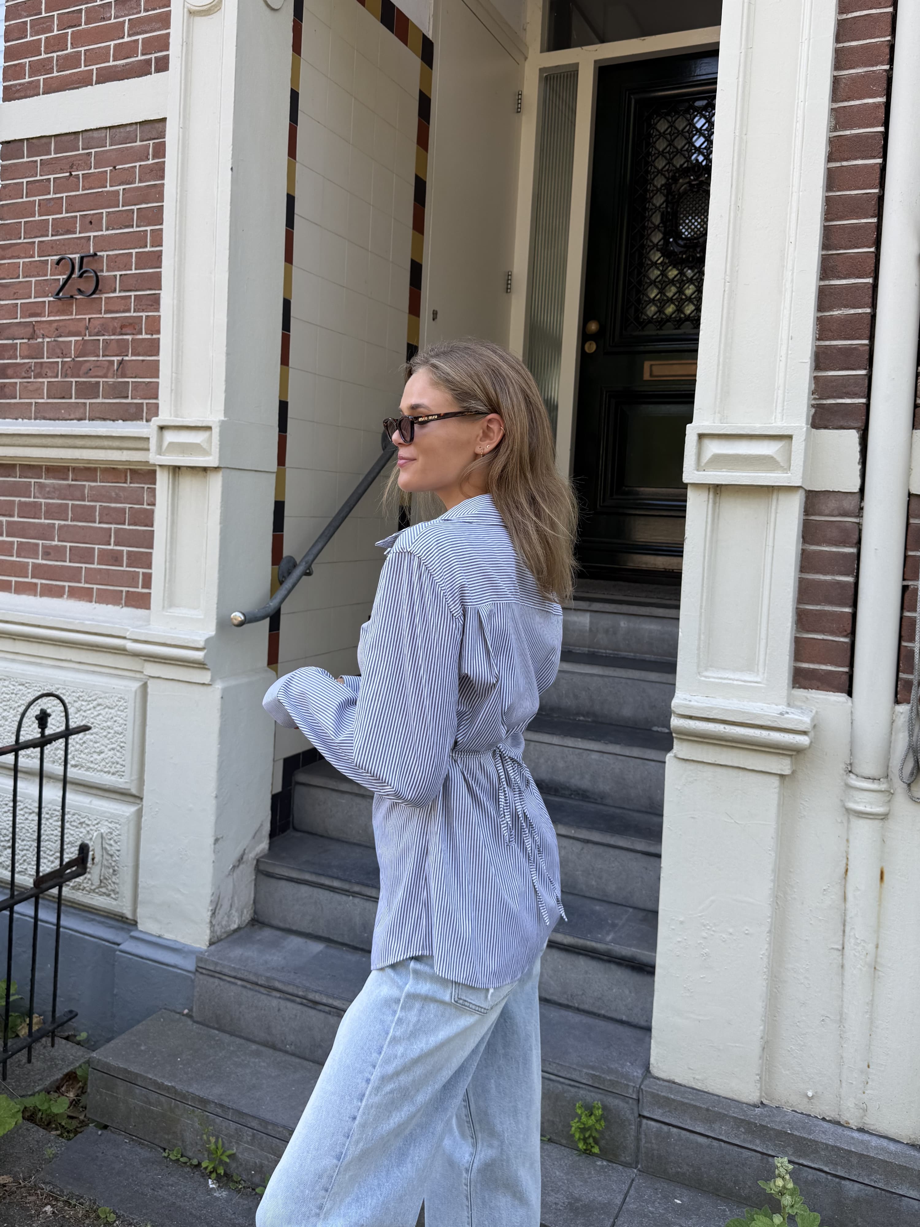 Sem getailleerde blouse | Grijs gestreept | Tall - Image 3