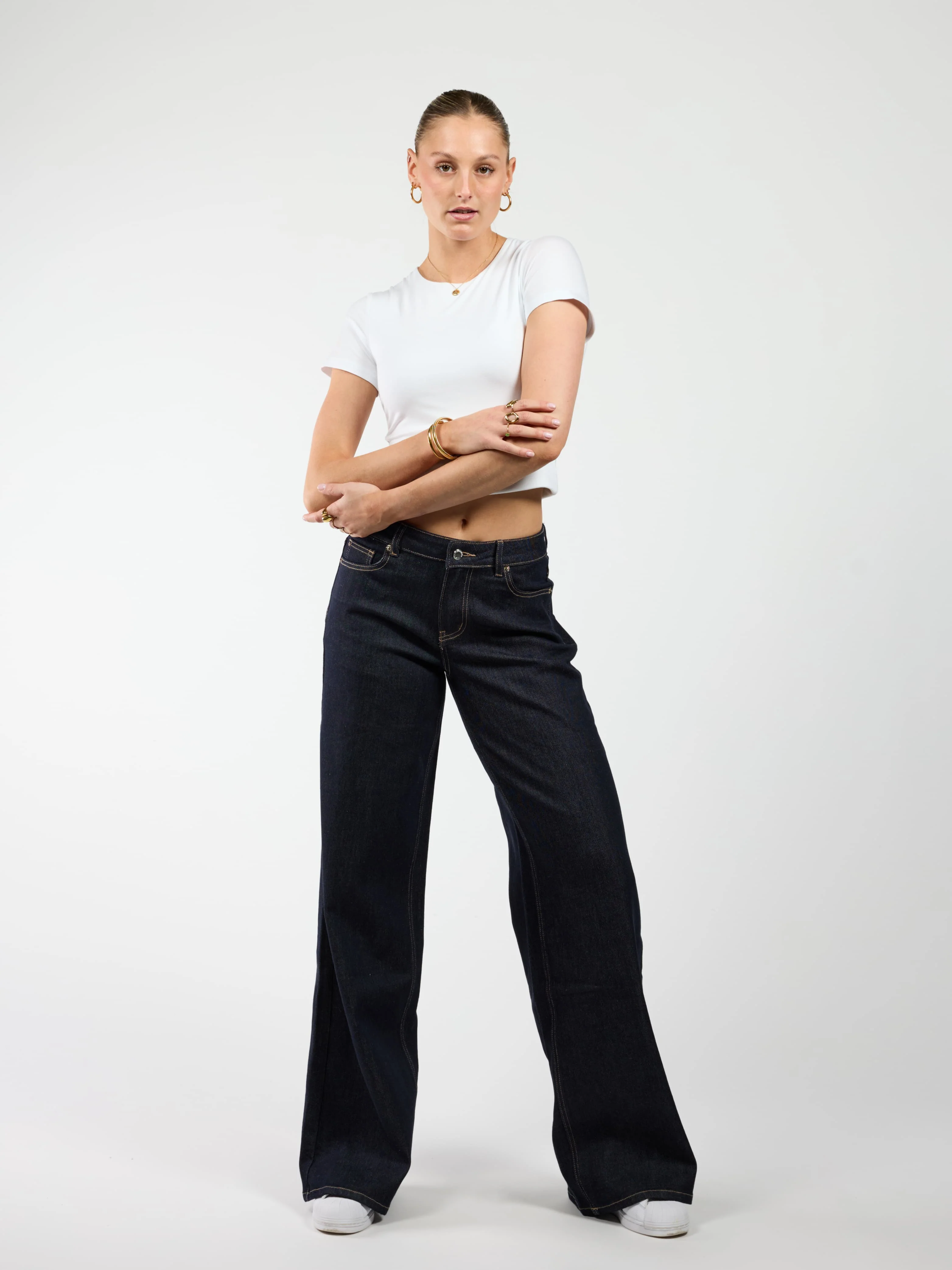 Skye | Mid Waist | Super Wide Leg Jeans | Navy blue | Stretch | Tall - Image 3