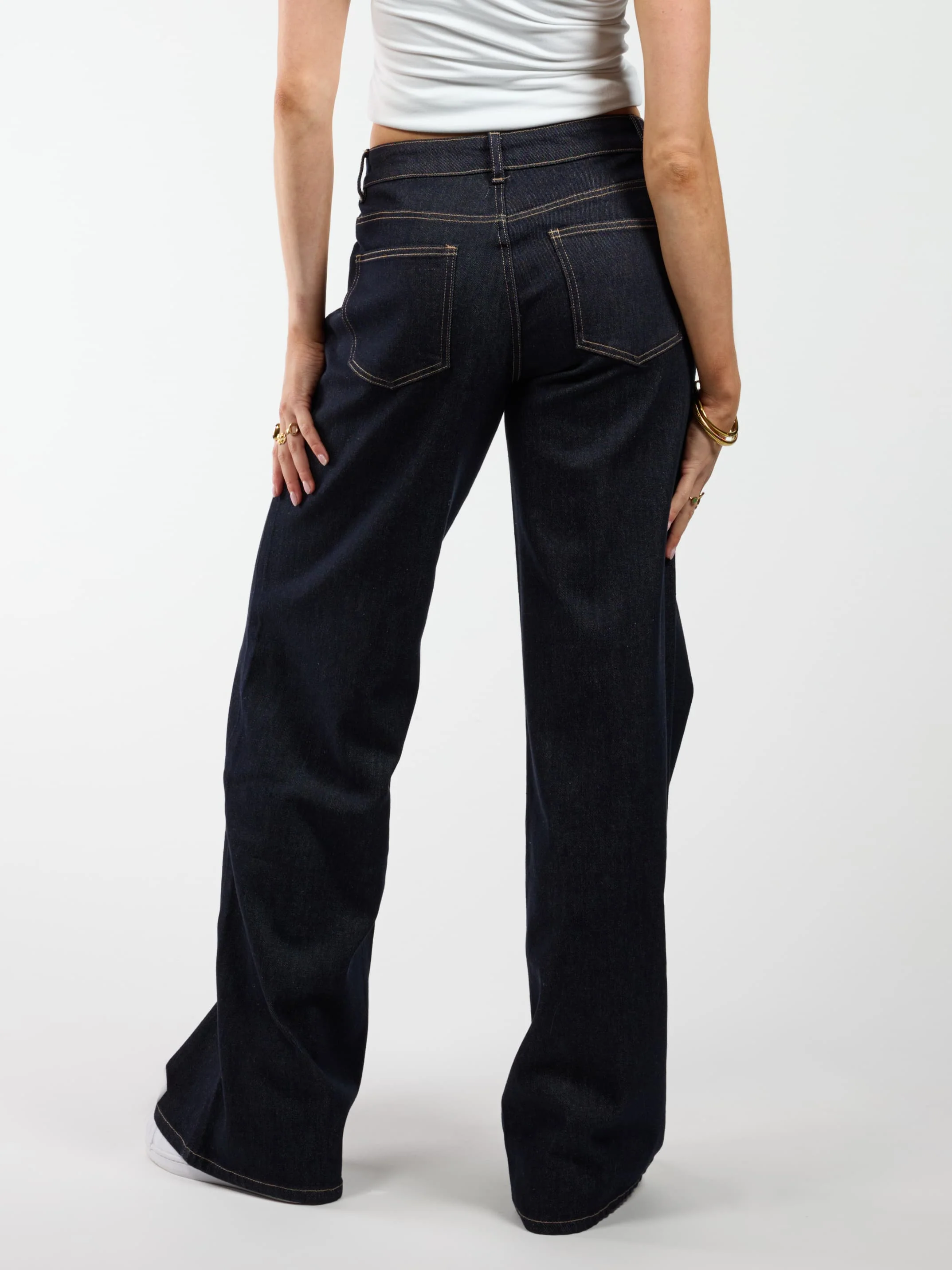 Skye | Mid Waist | Super Wide Leg Jeans | Navy blue | Stretch | Tall - Image 4