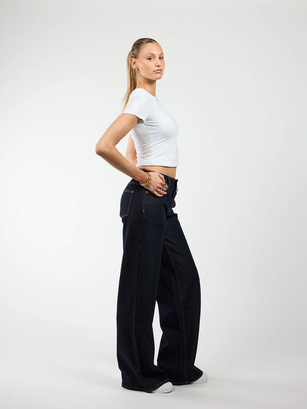 Skye | Mid Waist | Super Wide Leg Jeans | Navy blue | Stretch | Tall - Image 5