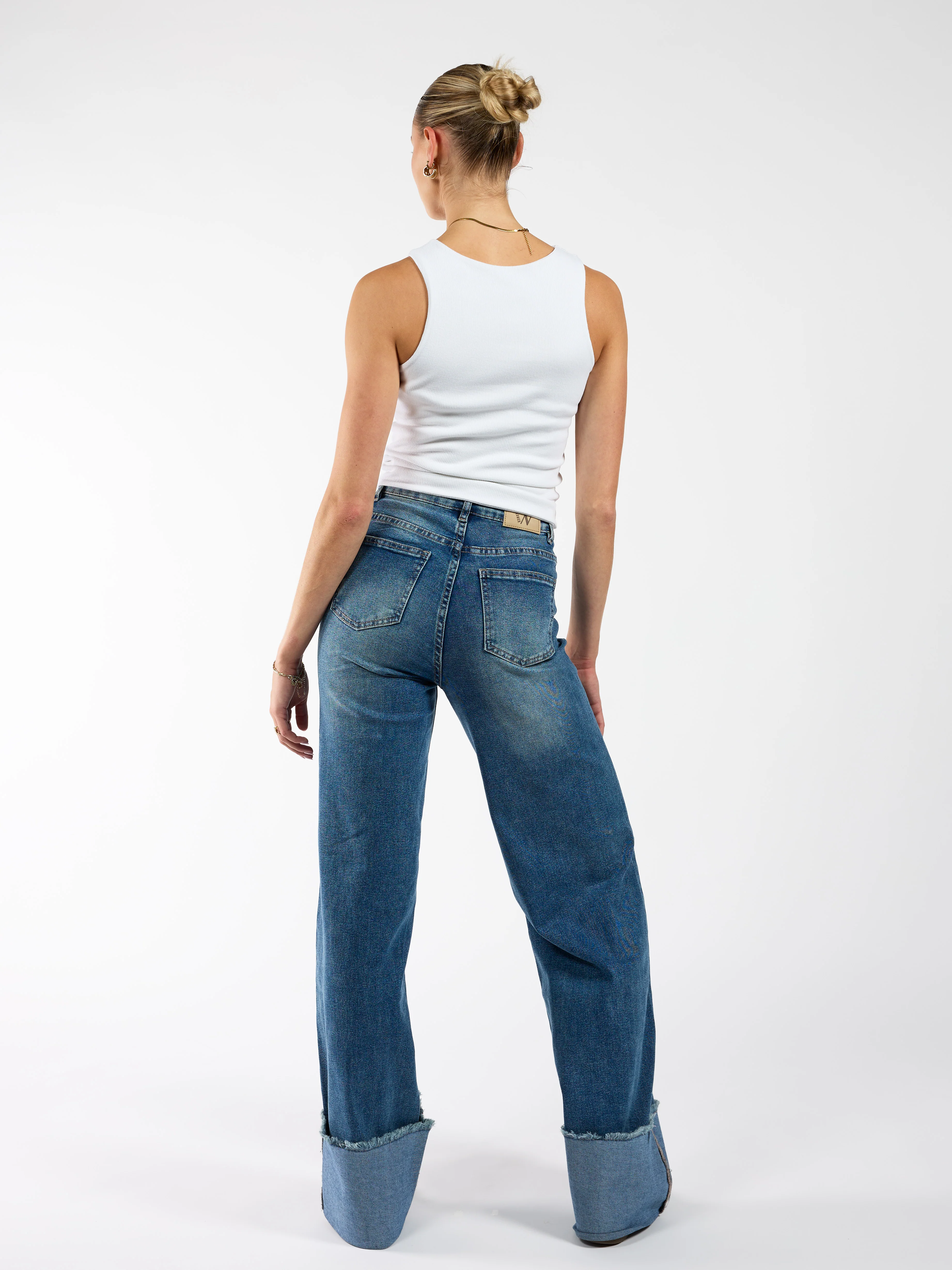 Zola Cuffed Super Wide Leg Jeans | Ocean blue | Tall - Image 4